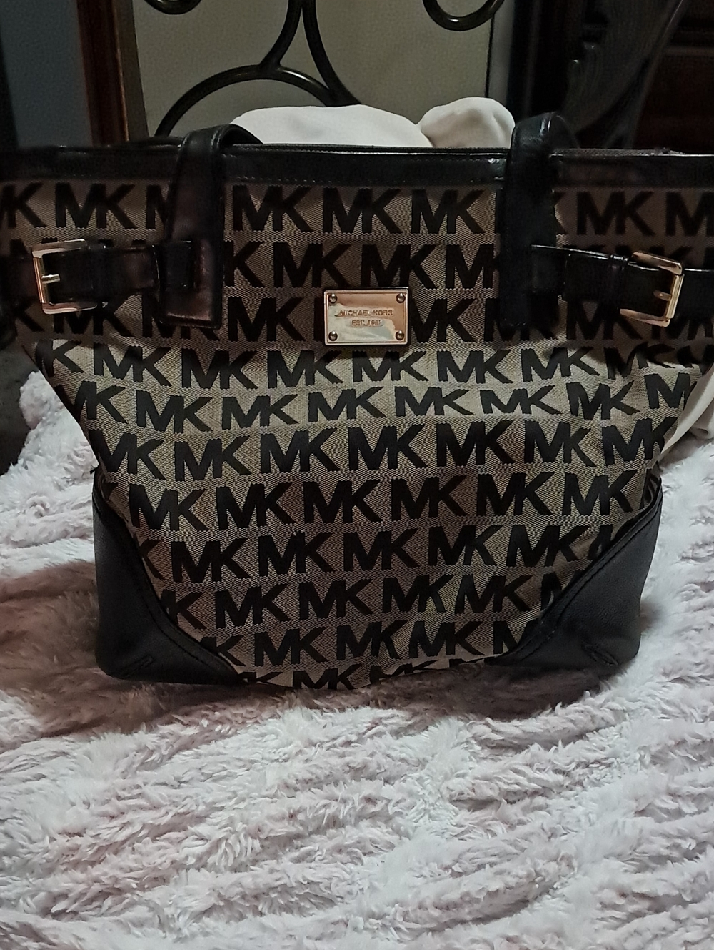 Michael Kors Black and Beige MK Signature Tote